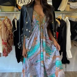 Kareena Maldives Halter Neck Embellished Maxi Dress