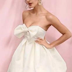 Jessica Bara Koa Strapless Bow High Waisted Mini Dress Influencer Style