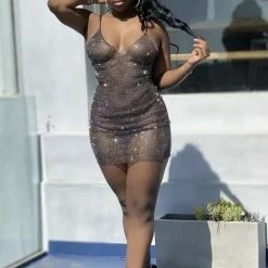 Jessica Bara Shelia Sparkling Mesh Mini Dress Influencer Style