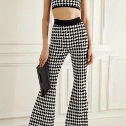 Jessica Bara Tatum Houndstooth Crop Top And Pant Two Piece Set