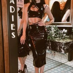 Influencer Style Jessica Bara Larissa Pleather Crop Top And Skirt Two Piece Set