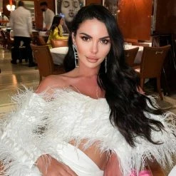 Influencer Style Jessica Bara Dynasty Feather Top And Skirt Two Piece Set