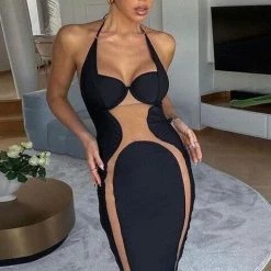 Dresses Jessica Bara Hayes Mesh Halter Cut Out Mini Dress