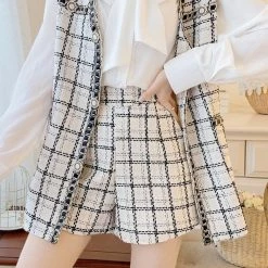 Jessica Bara Brinley Plaid Vest Blouse And Shorts Three Piece Set The 9-5 Shop