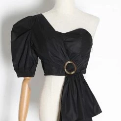 Jessica Bara Kyle One Shoulder Puff Sleeve Crop Top Summer Lovin'