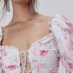 Jessica Bara Dalary Puff Shoulder Lace Up Crop Top Summer Lovin'