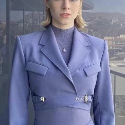 Jessica Bara Eliott Buckle Blazer And Mini Skirt Two Piece Set Influencer Style