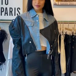 Reve Doll Essentials Jessica Bara Queen Denim And Leather Cropped Jacket