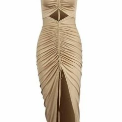 Reve Doll Essentials Jessica Bara Melinda Ruched Cut Out Midi Dress