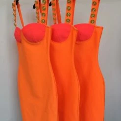 Jessica Bara Kornelia Bodycon Colorblock Gold Button Mini Dress