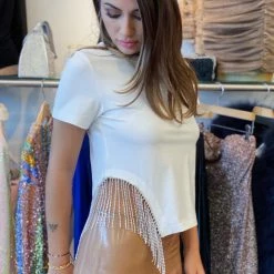 Jessica Bara Jena Diamond Tassel Short Sleeve Top Birthday Suit