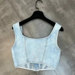 Jessica Bara Emerson Denim Top And Short Two Piece Set