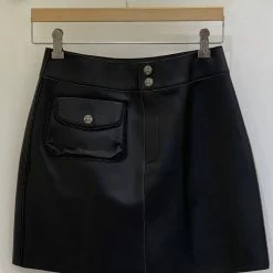 Jessica Bara Corinne Leather Zipper Pocket Mini Skirt