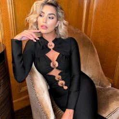 Jessica Bara Kazzie Long Sleeve Cut Out Midi Dress