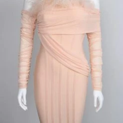 Jessica Bara Cambri Off The Shoulder Feather Corset Dress