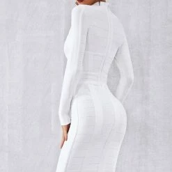 Jessica Bara Kathryn Long Sleeve Bandage Midi Dress Birthday Suit