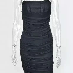 Jessica Bara Sheena Strapless Mesh Ruched Midi Dress