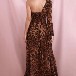 Jessica Bara Mira One Shoulder Leopard Maxi Dress