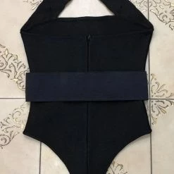 Jessica Bara Katia Bandage Cut Out Belted Bodysuit Birthday Suit