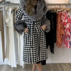 Jessica Bara Reign Houndstooth Fur Belted Coat Influencer Style