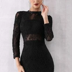 Jessica Bara Heather Long Sleeve Lace Bodycon Mini Dress