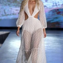 Jessica Bara Annette Long Sleeve Cut Out Maxi Cover Up Influencer Style