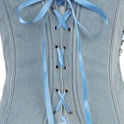 Jessica Bara Etta Diamond Lace Up Denim Corset Top Influencer Style