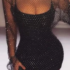 Summer Lovin' Jessica Bara Myla Long Sleeve Rhinestone Mini Cover Up