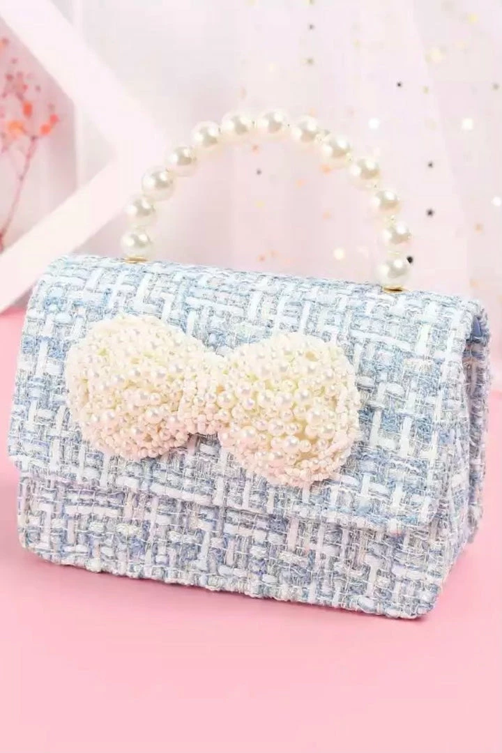 Accessories Jessica Bara Taylor Tweed And Pearl Bow Micro Handbag