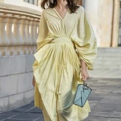 Summer Lovin' Jessica Bara Collins Ruched Lantern Sleeve Midi Dress