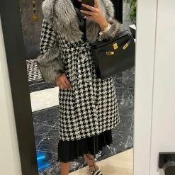 Jessica Bara Reign Houndstooth Fur Belted Coat Influencer Style