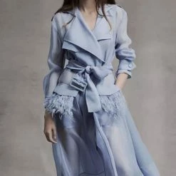 Jessica Bara Caralynn Sheer Feather Belted Dress