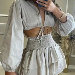 Summer Lovin' Jessica Bara Emmy Long Sleeve Crop Top And Skirt Two Piece Set