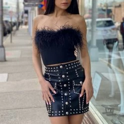 Influencer Style Jessica Bara Marissa Leather Studded Mini Skirt