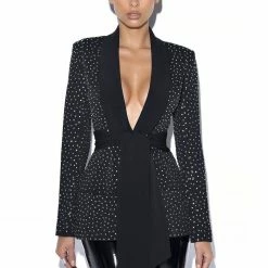Jessica Bara Mackenna Rhinestone Belted Blazer Birthday Suit