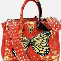 Anca Barbu Handpainted Butterfly Graffiti Handbag
