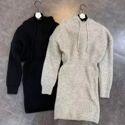 Reve Doll Essentials Jessica Bara Claire Long Sleeve Hooded Knit Dress