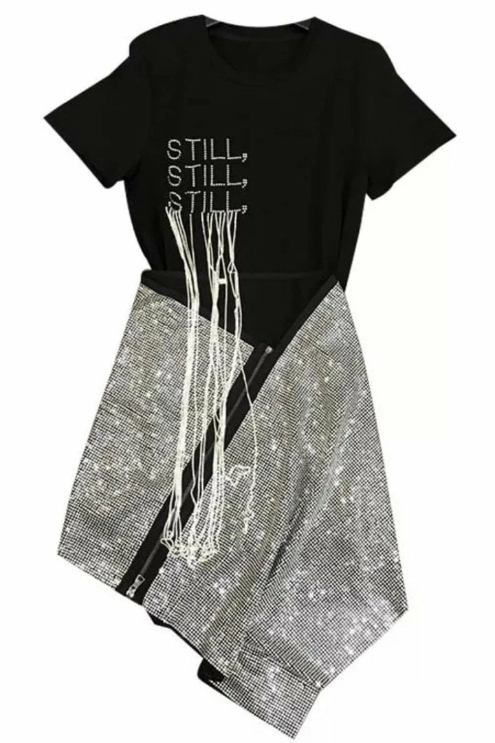 ReveBoutique Summer Lovin' Jessica Bara Manny Rhinestone Zipper High Waisted Skirt