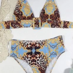 Jessica Bara Zahara Chain Print High Waisted Bikini Set Influencer Style