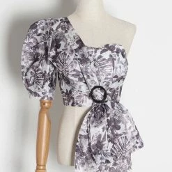 Jessica Bara Kyle One Shoulder Puff Sleeve Crop Top Summer Lovin'