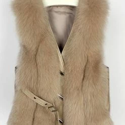 Jessica Bara Chelsy Leather And Fur Belted Vest