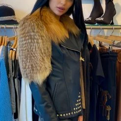 Reve Doll Essentials Luigi Long Sleeve Fur Studded Leather Jacket