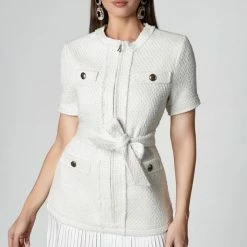 Reve Doll Essentials Jessica Bara Kathleen Tweed Belted Pleated Mini Dress