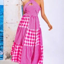 Jessica Bara Karrigan Halter Gingham Patchwork Maxi Dress Summer Lovin'