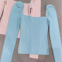 Jessica Bara Charlotte Long Sleeve Diamond Decoration Top