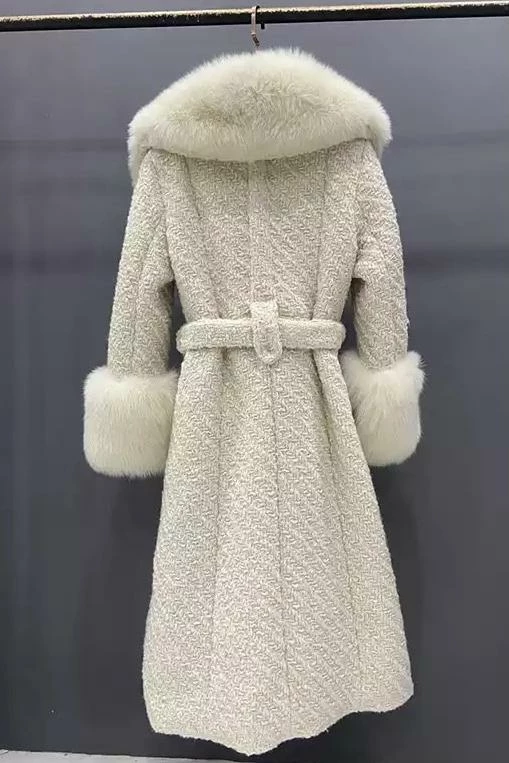 Jessica Bara Dierdra Fur And Wool Belted Long Coat Influencer Style