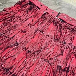 Jessica Bara Mady Belted Rhinestone Fringe Mini Skirt Birthday Suit