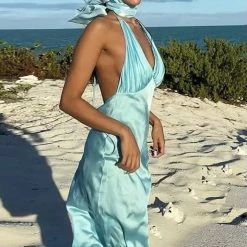 Jessica Bara Brie Pleated Satin Maxi Dress