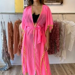 America And Beyond Pom Pom Belted Kimono Summer Lovin'