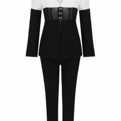 Jessica Bara Gemini Colorblock Corset Blazer And Split Pant Two Piece Set